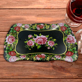 5537 Stainless Steel Serving Tray With Flower Printed Rectangle Premium Dining Table Plate (18 X 8.5 Inch 1 Pc)