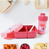 Plastic Lunch Box Leak Proof 2 Compartment With Bottle And Fork (1 Set Mix Color)