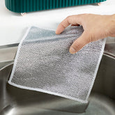 5564 Double-sided Multipurpose Microfiber Cloths Stainless Steel Scrubber Non-scratch Wire Dishcloth Durable Kitchen Scrub Cloth (1 Pc 20x20 Cm)