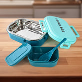 3 In 1 Spicy Bite Stainless Steel Lunch Box With Plastic Small Box Spoon (1 Set)
