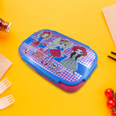 5983 Cartoon Printed Plastic Lunch Box With Inside Small Box Spoon For Kids Air Tight Lunch Tiffin Box For Girls Boys Food Container Specially Designed For School Going Boys And Girls