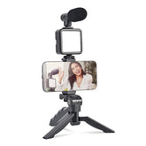6054 Vlogging Kit For Video Making With Mic Mini Tripod Stand Led Light Phone Holder Clip For Making Videos