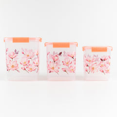 Square 3 Pcs Floral Printed Airtight Storage Container Set  Approx 2.8 Ltr 4.5 Ltr 6.9 Ltr (3 Pcs Set)