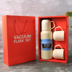 White Vacuum Flask Set  Stainless Steel Thermos With 3 Cups Approx 500ml